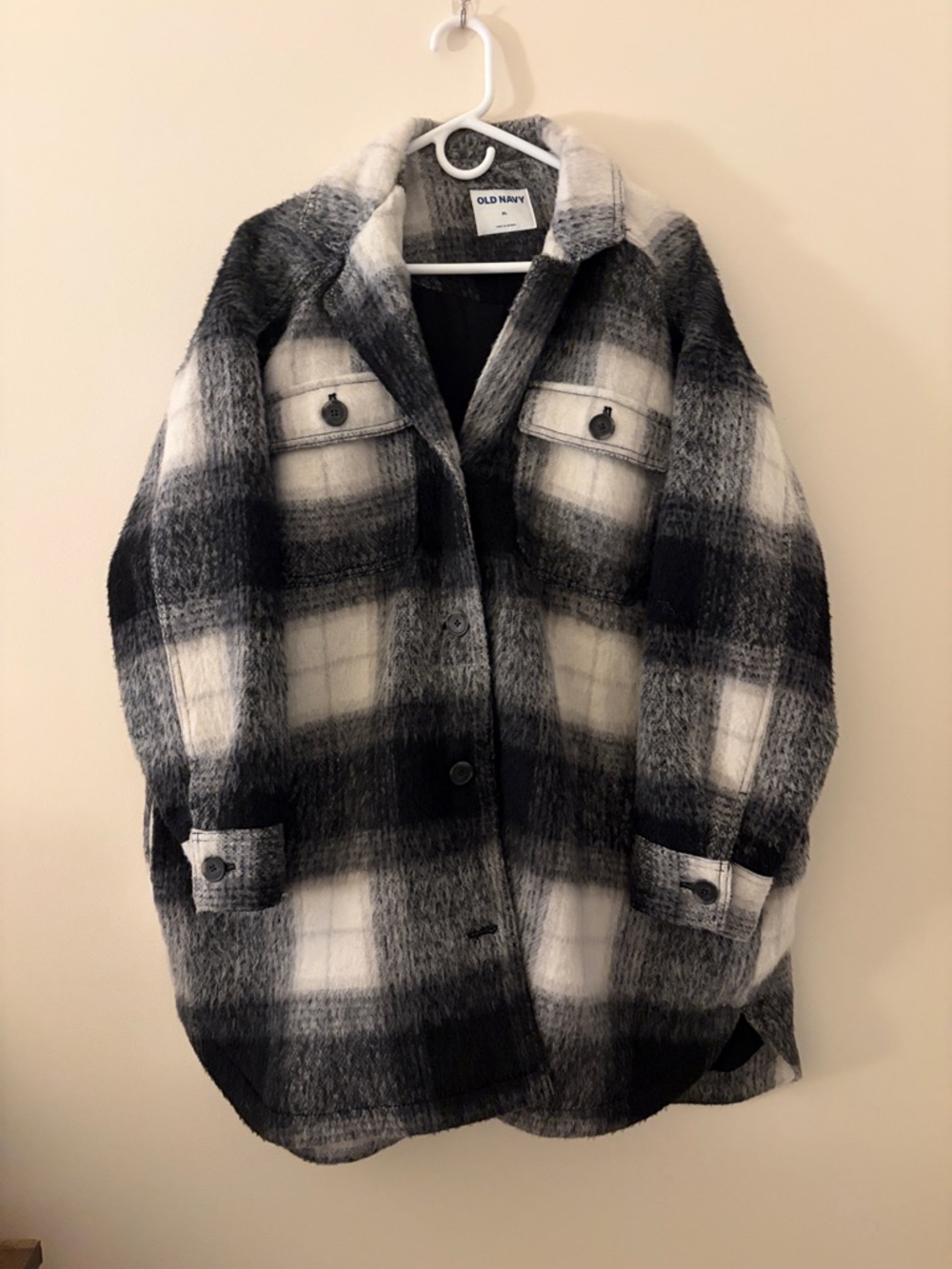 Old Navy Black and White Plaid Shacket Coat